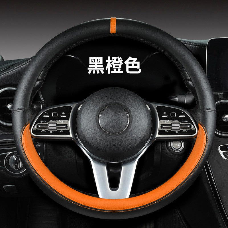 New sports car steering wheel cover simple car supplies handle cover four seasons nappa leather round protective cover