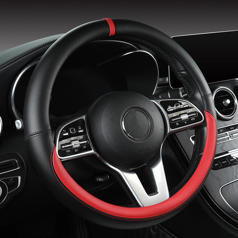 New sports car steering wheel cover simple car supplies handle cover four seasons nappa leather round protective cover