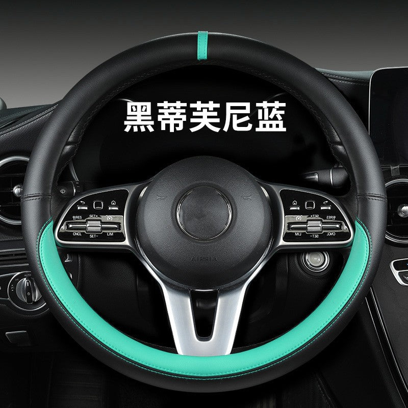 New sports car steering wheel cover simple car supplies handle cover four seasons nappa leather round protective cover